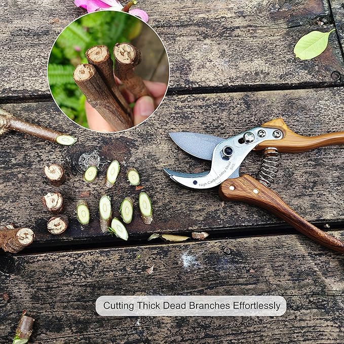 TONMA Anvil Pruning Shears [Made in Japan] Heavy Duty Garden Shears Secateurs, Japanese Gardening Scissors Plant Pruners Hedge Clippers, Ergonomic Imitation Wood Grain Aluminum Alloy Handle