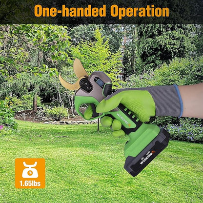 WORKPROX 20V Electric Pruning Shears, 1.26" Cutting Diameter, Brushless Motor, SK5 Titanium-Coated Blades, 2Ah Battery Pruning Shears with LCD Display