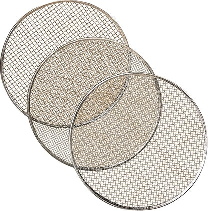 4pc Soil Sieve Set, 12" diameter - Stainless Steel Frame Three Interchangeable Sieves With Varying Mesh Sizes Grade - Mix Soil Filter Large Debris Replacement Screens Available Great for Bonsai