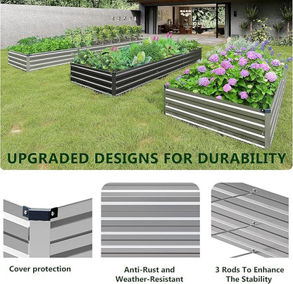 2PCS 8x4x1ft Galvanized Raised Garden Bed Kit,Metal Planter Box for Vegetables,Flowers,Herbs Durable Rust-Resistant Patio Gardening Beds,Silver