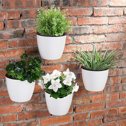 MyGift 7.5 Inch Wall Planters for Indoor Plants, White Plastic Hanging Self Watering Plant Pots, Flower Cactus Herbs Plant Container Wall Planter Set of 4