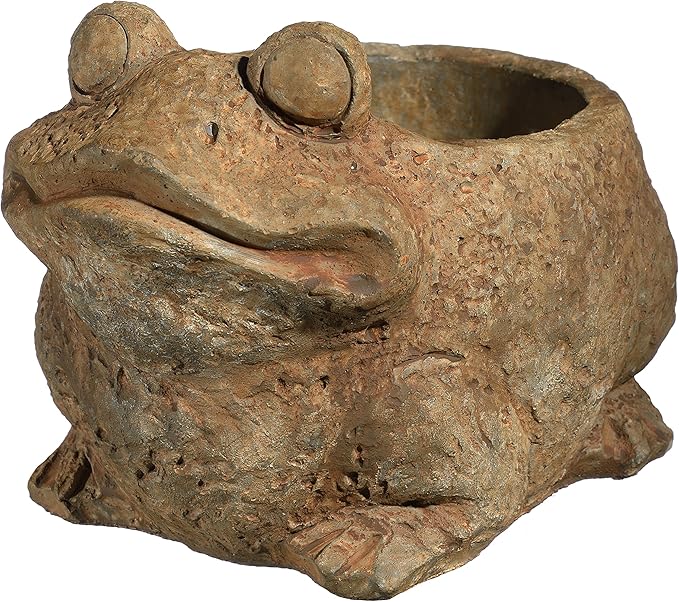 Classic Home and Garden Cement Buddies Animal Planter - Cute Desk Decoration - UV Coated Animal Vase w/Drain Plug - Succulent Plant Pot for Indoor/Outdoor Use (Frog Planter, Rust, Small)