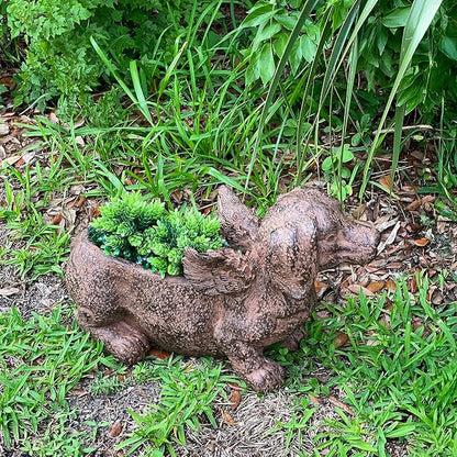 Whimsical Flying Dachshund Planter with Drain Hole – 18 Inch Brown Magnesium Oxide Wiener Dog Animal Planter for Succulents, Flowers, Indoor Outdoor Rustic Decor – Weather-Resistant Dog Garden Pot