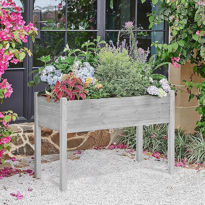 Topeakmart Elevated Planter Bed Outdoor, Wooden Raised Garden Bed, Rectangle Raised Bed with Stable Structure Wooden Garden Box Standing Planter for Garden/Patio/Backyard/Outdoor