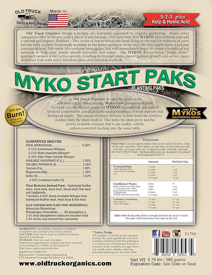 Myko Start Paks 5-2-3 Organic Fertilizer Pre-Measured Transplant Paks with MYKOS Mycorrhizae, 24 Count Bag