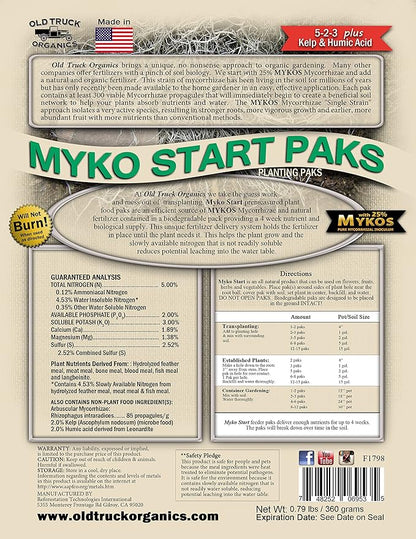 Myko Start Paks 5-2-3 Organic Fertilizer Pre-Measured Transplant Paks with MYKOS Mycorrhizae, 24 Count Bag