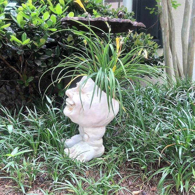 homestyles 12 in. Antique White Papa John The Muggly Statue Face Planter Holds 4 in. Pot