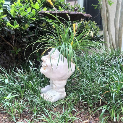 homestyles 12 in. Antique White Papa John The Muggly Statue Face Planter Holds 4 in. Pot