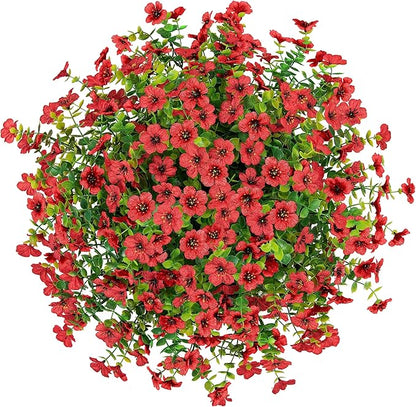 HyeFlora Artificial Fake Hanging Red Plants Flowers Basket for Outdoor Fall Winter Christmas, Faux Silk Daisy Mums Look Real UV Resistant for Outside Porch Home Patio Garden Yard Decoration