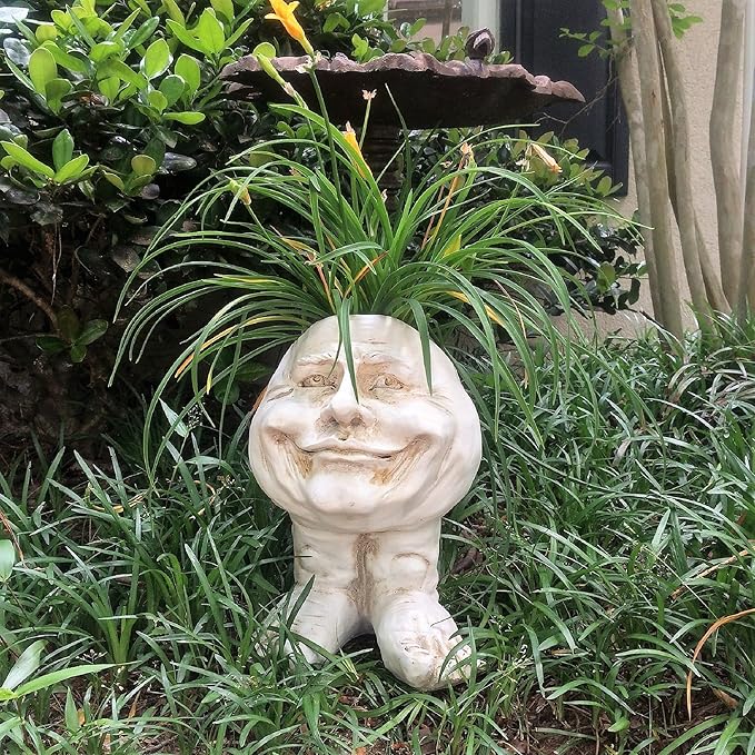 homestyles 12 in. Antique White Papa John The Muggly Statue Face Planter Holds 4 in. Pot
