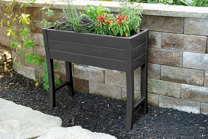 NuVue Products 26021 Outdoor Elevated Garden Bed for Growing Edible Plants and Flowers, BPA-Free Woodgrain Panel Elevated Planter Box, 35.5” L x 15” W x 32” H, Dark Gray