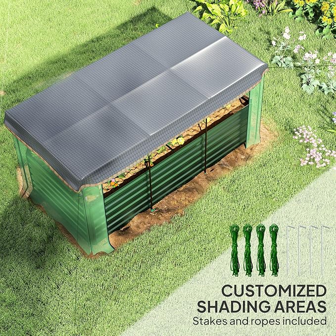 Outsunny 7.3 x 3.4 x 2 ft Galvanized Raised Garden Bed with Crop Cage Plant Protection Net and Shade Cloth Roof, Metal Planter Box with Cover for Vegetables, Flowers, Herbs, Green