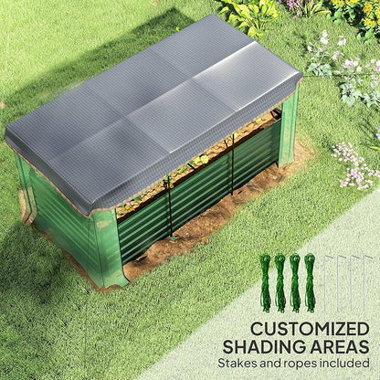 Outsunny 7.3 x 3.4 x 2 ft Galvanized Raised Garden Bed with Crop Cage Plant Protection Net and Shade Cloth Roof, Metal Planter Box with Cover for Vegetables, Flowers, Herbs, Green