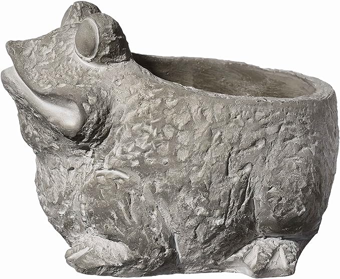 Classic Home and Garden Cement Buddies Animal Planter - Cute Desk Decoration - UV Coated Animal Vase w/Removable Drain Plug - Succulent Planter for Indoor/Outdoor Use (Frog Planter, Natural, Large)
