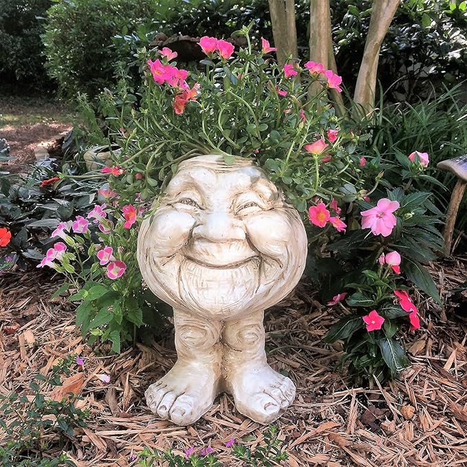 Homestyles Antique White Grumpy & Granny Joy The Muggly Face Statue Planter