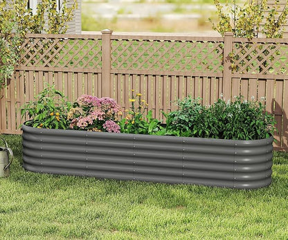 Galvanized Raised Garden Bed, Outdoor Planter Bed, Metal Planter Box for Gardening and Planting,8x2x1.5ft, Dark Grey
