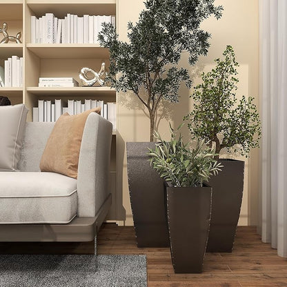 Deco 79 Metal Indoor Outdoor Planter Large Planter Pot with Tapered Base, Set of 3 Planters 20", 25", 30"H, Dark Gray