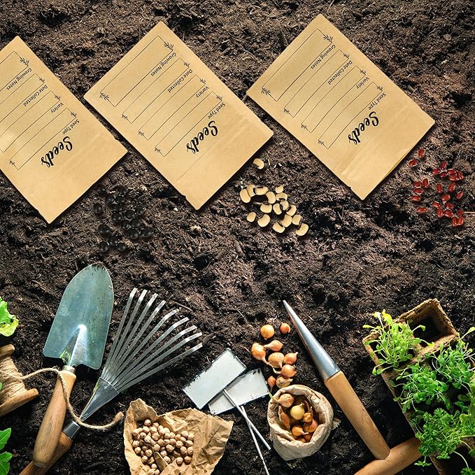 100pcs Seed Envelopes Resealable with Clear Window Kraft Paper Packets for Garden Flower Vegetable Plants Storage and Organizer 4.7 X 3.15inch