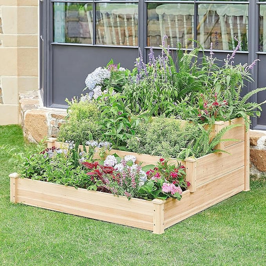 Topeakmart 3 Tier Raised Garden Bed Wood Garden Box Wooden Vegetables/Flower/Herb Elevated Garden Planter Boxes Outdoor, Wood
