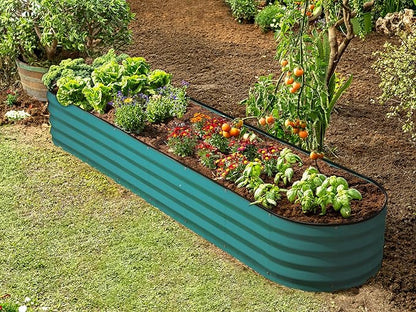 Plant & Plot Galvanized Raised Garden Beds Outdoor // 8×2×1 ft Planter Raised Beds for Gardening, Vegetables, Flowers // Large Metal Garden Box (Turquoise) // Patented Tool-Free Design