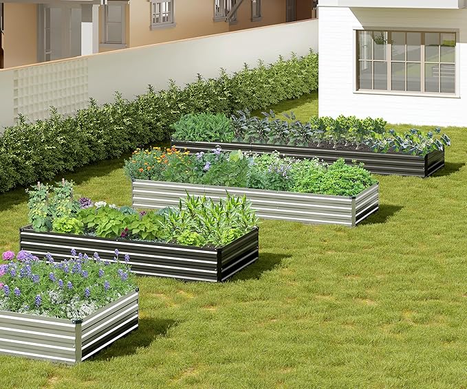 2PCS 6x3x1ft Galvanized Raised Garden Bed Kit, Galvanized Planter Raised Garden Boxes Outdoor, Large Metal Raised Garden Beds for Vegetables,Silver