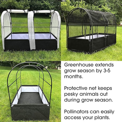 SIMPO 3-in-1 Garden System: Fabric Raised Garden Bed + Greenhouse Cover + Protective Net (36” x 72” x 53”)