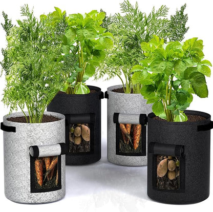 Utopia Home 10-Gallon Potato Grow Bags Pack of 4 – Foldable, Breathable, and Non-Woven Vegetable Planters – Easy to Move Gardening Pots with Reinforced Handles and Harvest Flap (2 Grey, 2 Black)