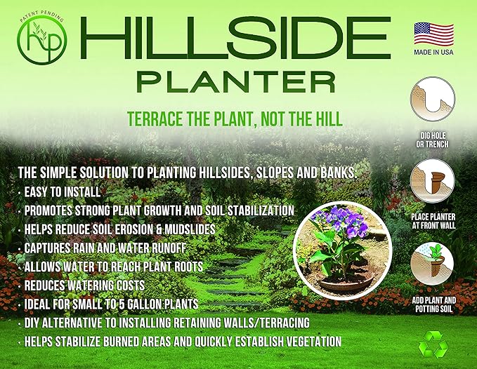 Hillside Planter-Set of (3) D.I.Y Erosion Control Soil Slope-Stabilization Runoff Conserves Water ECO 1-5 Gallon