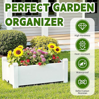 14 Gallon Raised Garden Bed, Self-Watering Raised Planter Box with Drainage Plug & Gauge for Vegetables Flowers Herbs Succulents, Rustproof Resin for Backyard Patio Porch (Ashen)