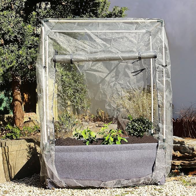 Gardzen Raised Grow Bed with PVC Frame - 47.2"x23.5"x16.9" Breathable Planter Raised Bed, No-Till Design, Includes Pipes & Connectors, Air-Pruning for Healthier Plants