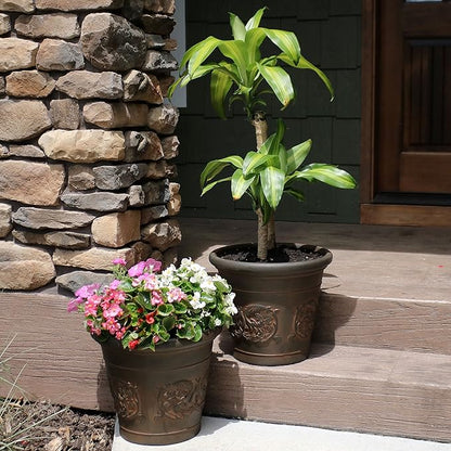 Sunnydaze 16-Inch Arabella Large Plastic Pot for Plants - Outdoor Double-Walled Polyresin Large Plastic Planter with Drillable Drainage Holes - Rust - 2-Pack