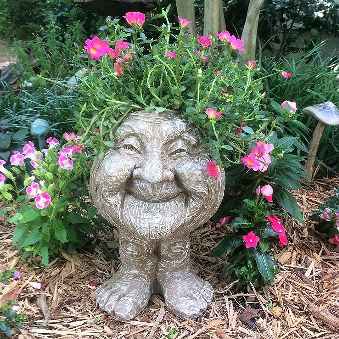 homestyles Stone Wash Grumpy & Granny Joy The Muggly Face Statue Planter