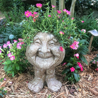 homestyles Stone Wash Grumpy & Granny Joy The Muggly Face Statue Planter