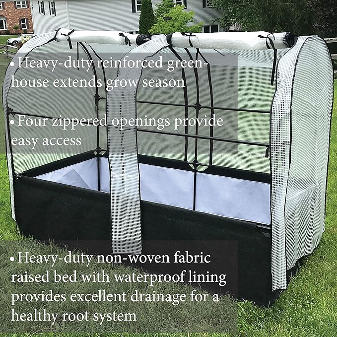 SIMPO 3-in-1 Garden System: Fabric Raised Garden Bed + Greenhouse Cover + Protective Net (36” x 72” x 53”)