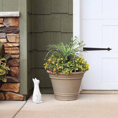 Sunnydaze 20-Inch Franklin Large Plant Pot - Polyresin Round Outdoor Planter with Drillable Drainage Hole - Beige