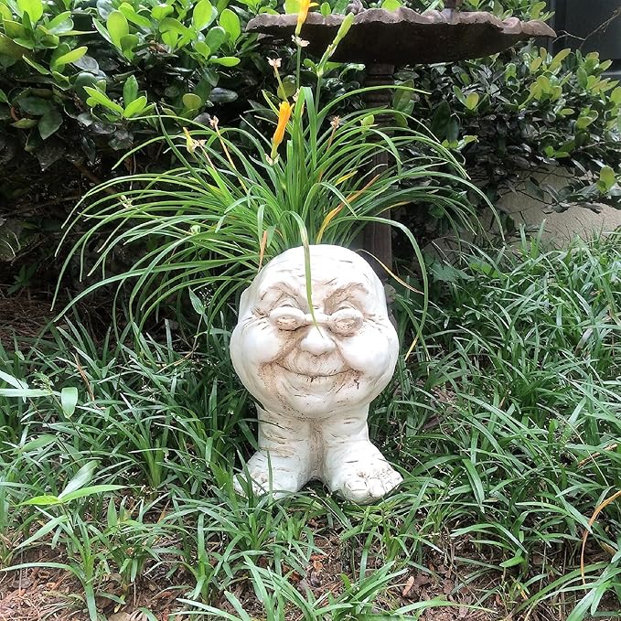 homestyles 12 in. Antique White Grandma Violet The Muggly Statue Face Planter Holds 4 in. Pot