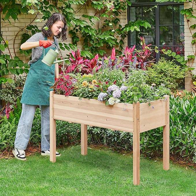 Yaheetech 2pcs Raised Garden Bed 48x24x30in Elevated Wooden Horticulture Planter Box with Legs Standing Growing Bed for Gardening/Backyard/Patio/Balcony, Wood