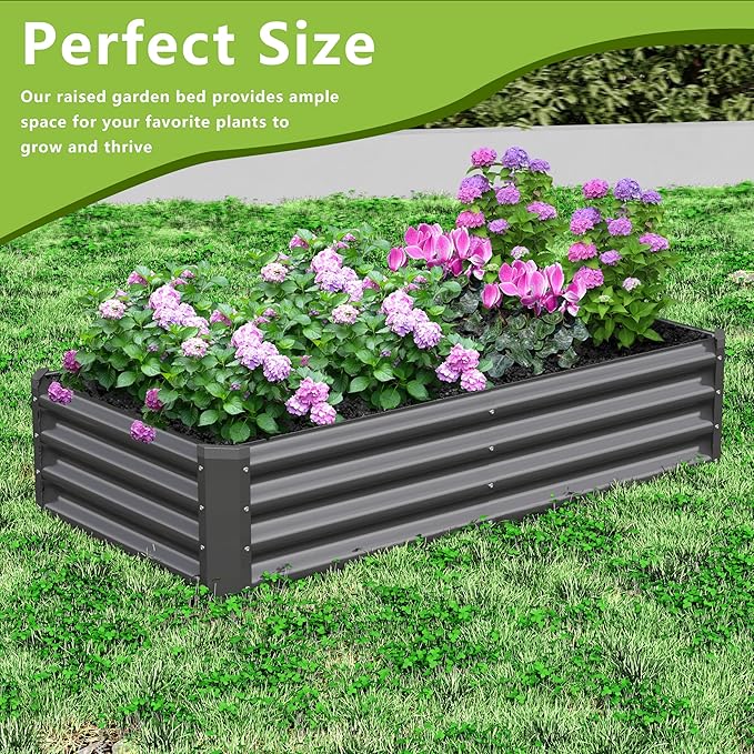 2PCS 4x2x1FT Galvanized Raised Garden Bed Kit, Galvanized Planter Raised Garden Boxes Outdoor, Large Metal Raised Garden Beds for Vegetables-Grey