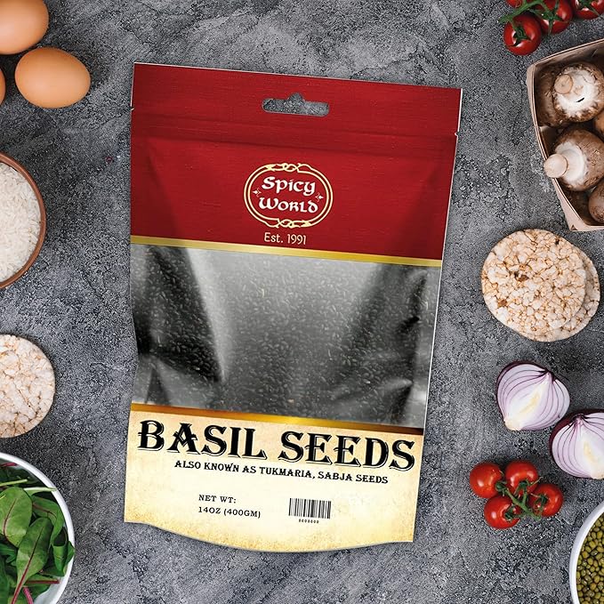 Spicy World Basil Seeds 14 Ounce Bag - Tukmaria, Sabja Seeds - Used in Falooda & Ayurveda