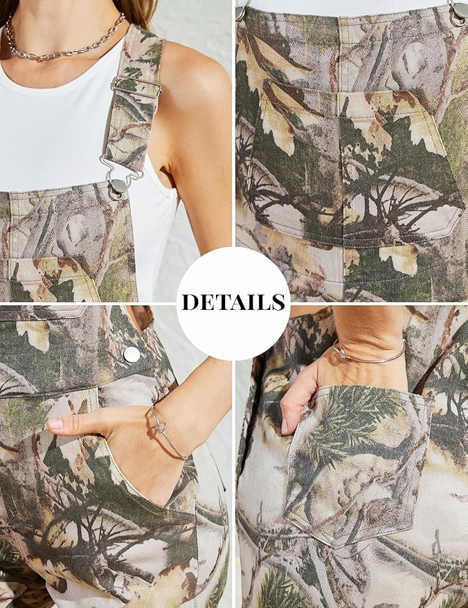 Camo Jumpsuit for Women Camouflage Bibs Overalls Work Utility Coveralls with Pockets