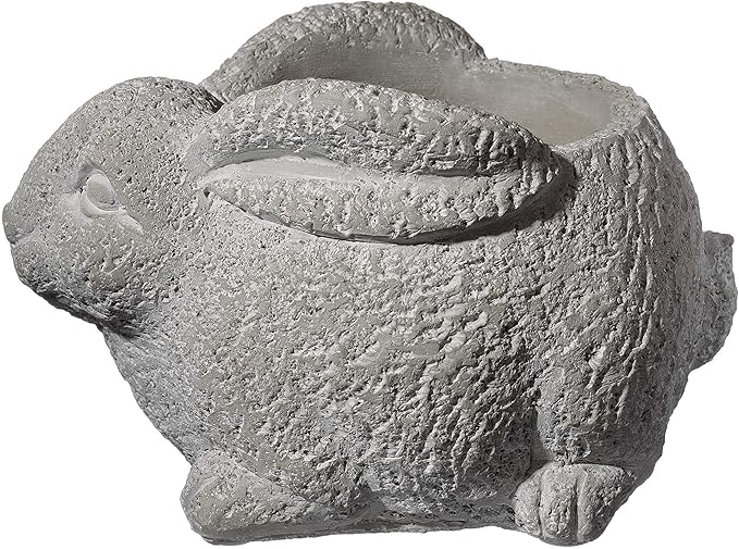 Classic Home and Garden Cement Buddies Animal Planter - Cute Desk Decoration - UV Coated Animal Vase w/Removable Drain Plug -Succulent Planter for Indoor/Outdoor Use (Rabbit Planter, Natural, Small)